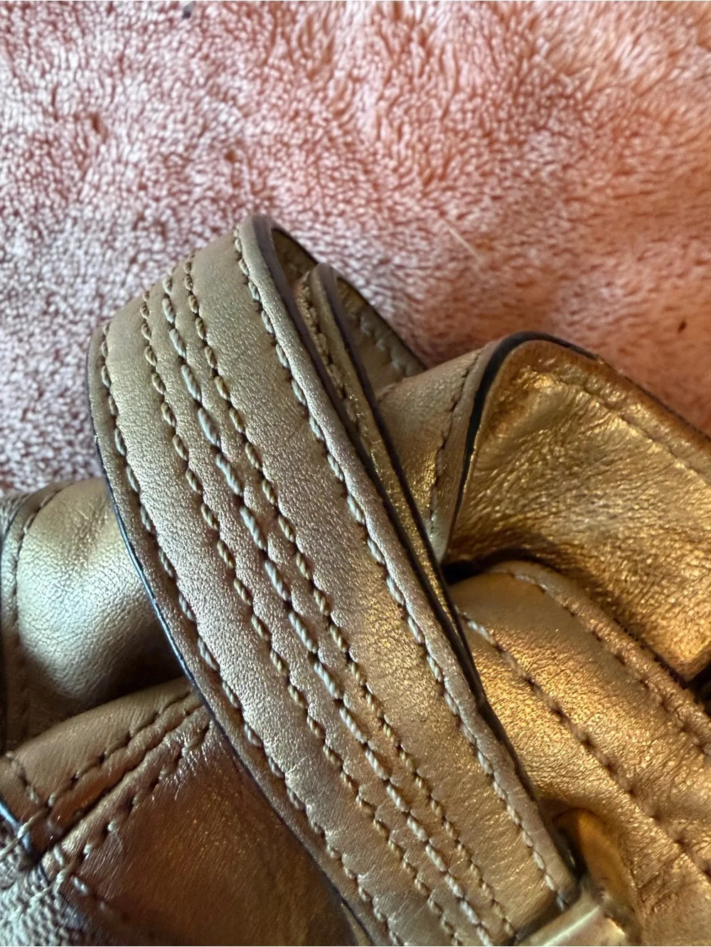 Coach Brown Signature Canvas Shoulder Bag with Metallic Trim